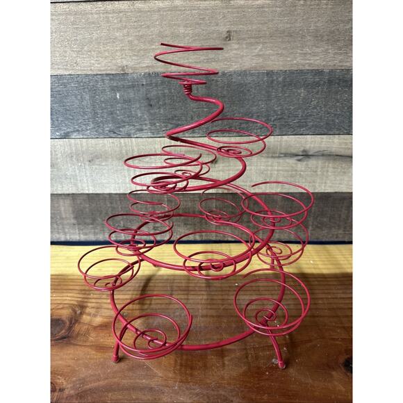 Vintage Red Metal Spring Spiral 13 Cupcake muffin Egg Holder Display Stand - Picture 1 of 5